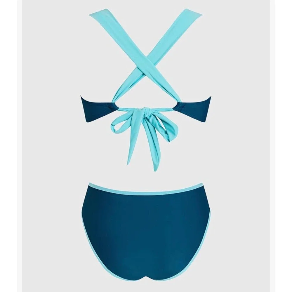 Teal Seashell Pleated V-Wire High Waist Bikini Set XS